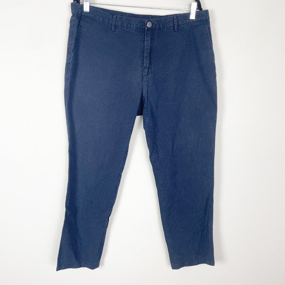 Massimo Dutti Men's 38X28 Cropped Navy Blue Micro Plaid Trouser Pants Careerwear